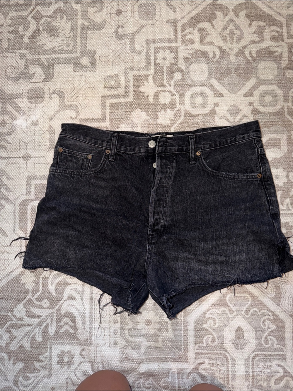 Agolde Black High-Rise Raw Hem Denim Shorts